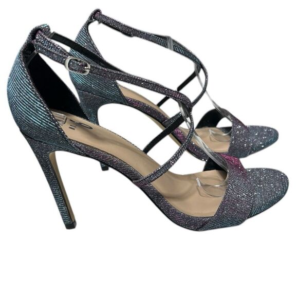 Mix No. 6 Blue and Pink Sparkly High Heels Glitter Stilettos Open Toe Pumps - Picture 7 of 11